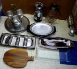 Vintage Pyrex coffee pot, coffee carafe, relish trays and platters; Pyrex coffee pot with warming