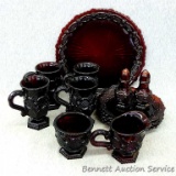 Four piece Avon red glass coffee set includes, 10-1/2