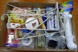 Closet brackets, mouse traps NIP, 100' clothes line, 2-way splitters and more; brackets measure