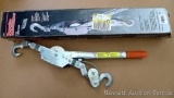 American Power Pull 2 ton cable hoist with Popular Mechanics box. Base is about 14