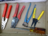Ideal 45-223 T-Cutter; Amphenol quick-crimp tool; end cutter pliers; 2 split tip screwdrivers; 9'