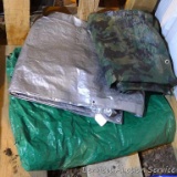 Green, silver, and camo tarps as pictured.