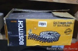 Mostly full box of Bostitch coil framing nails.