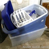 Three large totes with lids and some misc. camping supplies.