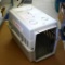Sturdy pet carrier, latch works well, but may need to be oiled. Carrier measures aprox. 17