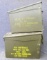 Two ammo cans once held 7.62mm and .30 cal cartridges. Measure about 3-1/2