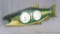 Wooden fish framed barometer/ thermometer is about 2' long.