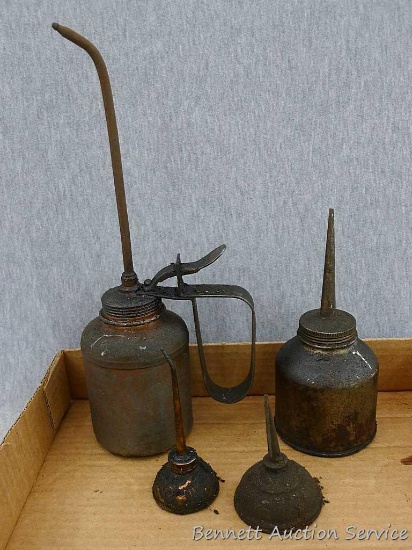 (4) Antique oil cans aprox. 3" to 12".
