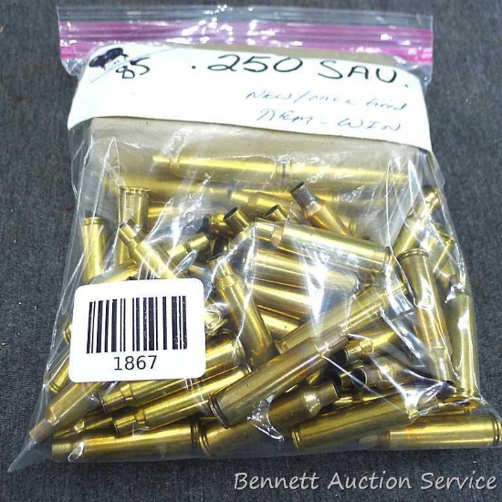 Unprimed brass, Seller noted there are 85 pieces of .250 Sau, new/once fired Rem-Win.