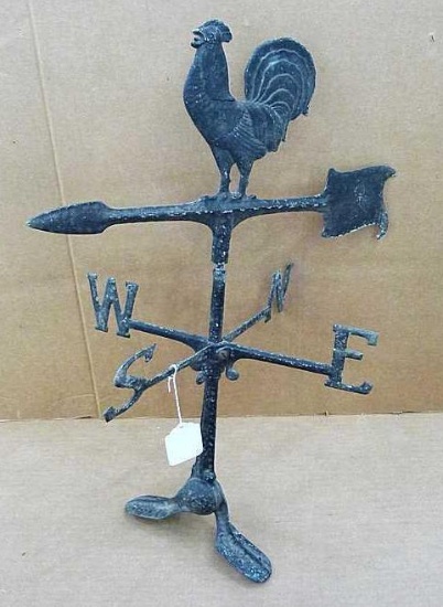 Really fun chicken weathervane is about 17" over arrow and 25" tall.