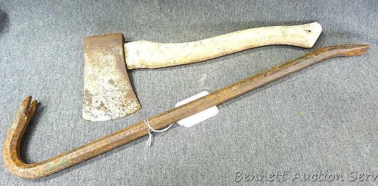 Hatchet and crowbar; crowbar measures 23-1/2" long.