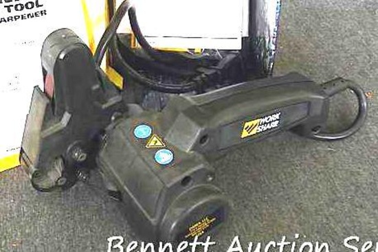 Work Sharp knife and tool sharpener with manual. Runs and is Model WKSTS. Includes abrasive belts