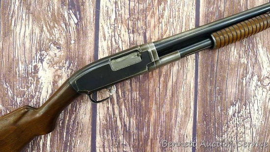 16 gauge Winchester Model 12 take-down shotgun feels light and lively and points well. The 28"