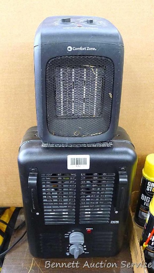 Small comfort zone heater. Larger heater with metal frame, runs and heats.