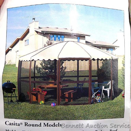 Casita Patio-Mate screen house looks to match the model circled on pamphlet. Size is 14'9", model