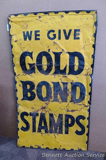 WE GIVE GOLD BOND STAMPS metal sign; measures 55" x 32".