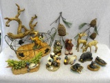 Cute cabin decor two metal deer, deer capturing human figurine, doctor bear figurine, drift wood