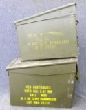 Two ammo cans once held 7.62mm and .30 cal cartridges. Measure about 3-1/2