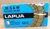 50 rounds of Lapua .38 S&W round nose 146 gr. ammunition.
