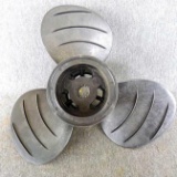 Outboard motor boat propeller. Hub is marked 