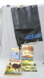Water bag for camping, vintage Parker hunting catalogue, fishing tackle catalogue, more. Water bag