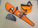 Synthetic canvas, Hunter brand, gun scabbard, Allen hand gun case, and a bag. Rifle scabbard is 44