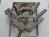 (3) Victor double long spring traps with added teeth. (2) No. 4 and (1) No. 3.