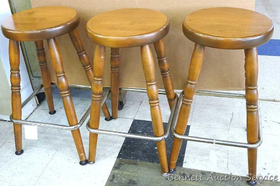 Set of 3 wooden barstools; each measures 14-1/2" x 14-1/2" x 25" tall.