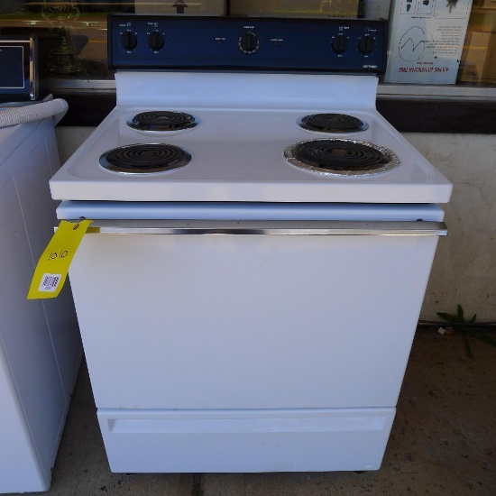 Hotpoint oven with electric range. Great for the hunting cabin, measures about 30" x 27" x 45" high