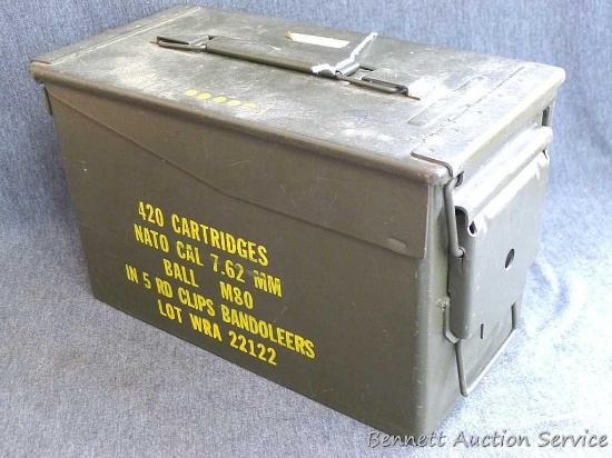 Emco U.S. Military ammunition can is marked 420 cartridges NATO Cal 7.62 mm. Measures about t12" x
