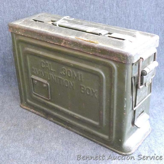 Reeves Flaming Bomb U.S. Military .30M1 cal ammunition box is about 11" x 3-3/4" x 7". Seal is soft