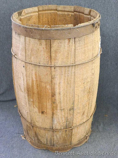 Old nail keg is about 17" x 10". Handwriting on bottom as pictured.