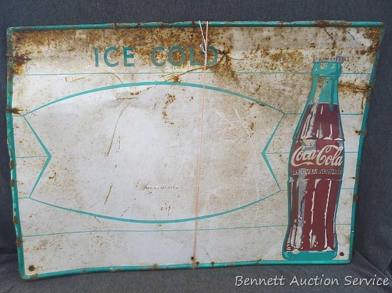 Old Ice Cold Coca Cola sign is about 28" x 20".