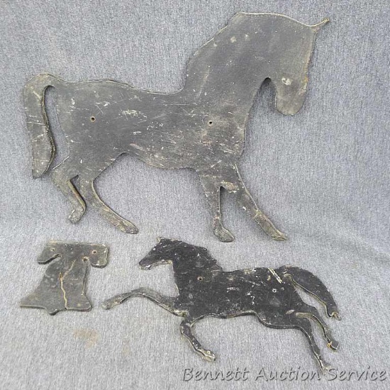 Set of decorative horses and bell metal silhouettes. Largest measures approx.. 13" x 12".