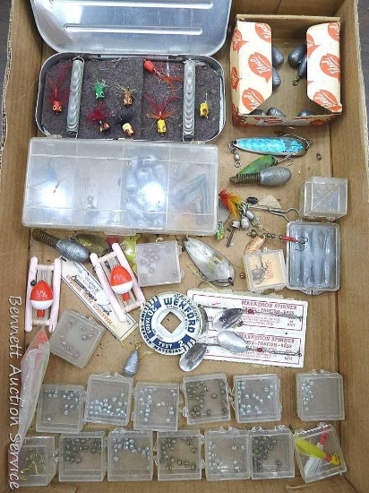 Assortment of sinkers, hooks spinners, and more.