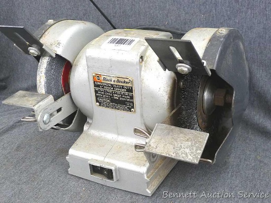 Black and Decker, Commercial, Heavy Duty, 6", Bench Grinder, No. 7915. Measures approx.. 13" x 9" x