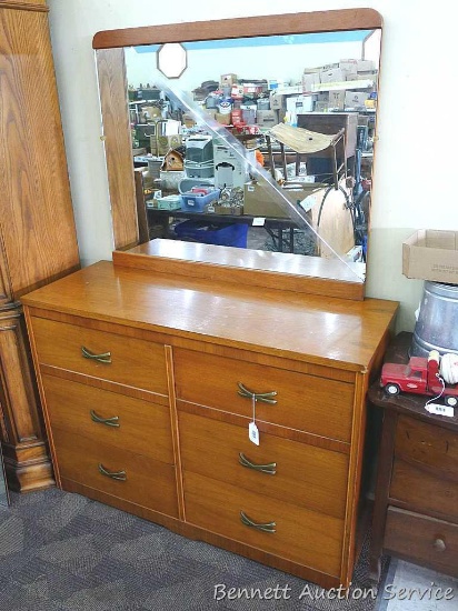 Dresser with mirror and 6 drawers with dovetailed construction; dresser measures 48" x 18" x 33-1/2"