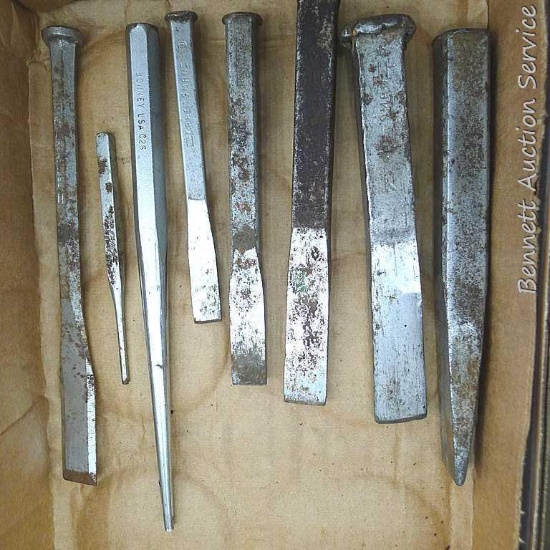 Craftsman Cold Chisels 1" to 1/2" plus two punches. Longest punch measures approx.. 9".