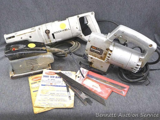 Rockwell, Skil, and Syncro power tools. Syncro sander model 504 measures approx.. 4-1/2" x 6" x 3".