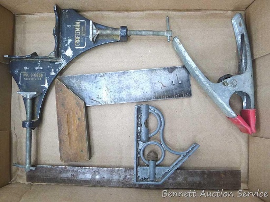 Craftsman Miter box clamp model no. 9-6666, clamp, square, and combination square. Combination