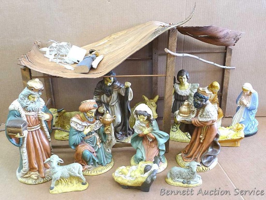 Beautiful twelve piece Stein Christmas nativity figurine set tallest figurine measures approx.. 10"