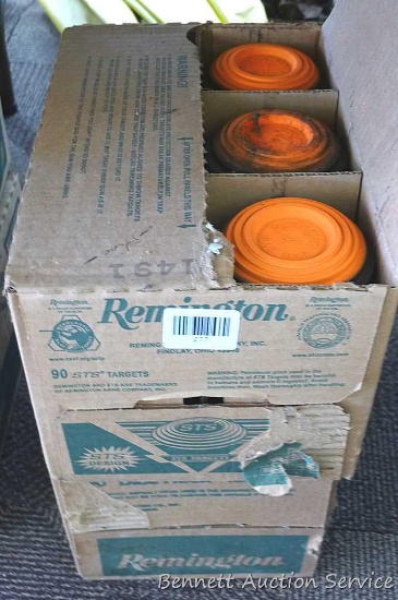 No shipping. Two boxes of Remington clay pigeons and appear full. Boxes measure approx.. 13-1/2" x