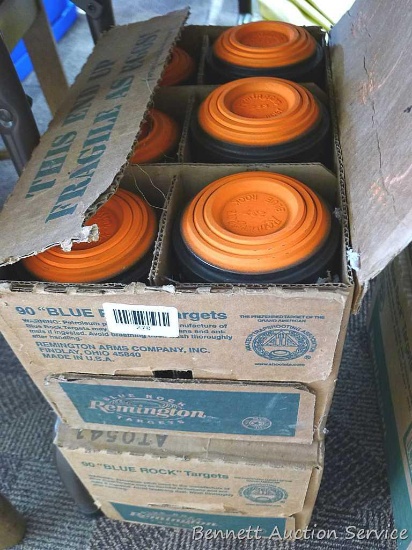 No shipping. Two boxes of Remington clay pigeons and appear full. Boxes measure approx.. 13-1/2" x