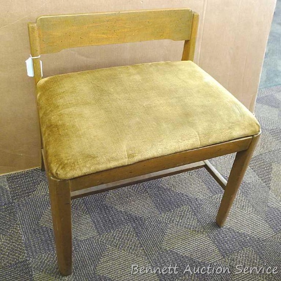 Sturdy bench/chair with fabric padded seat. Chair measures approx.. 22" x 15" x 24".