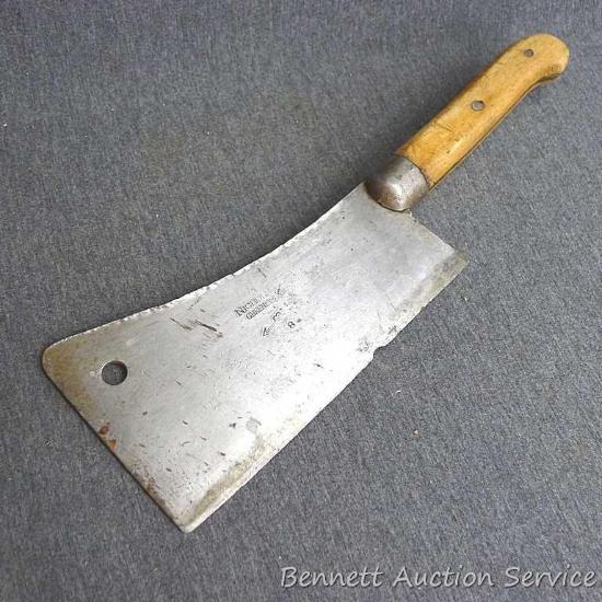 Meat clever stamped Nicholes Bros. Greenfield MA; measures 14" x 4-1/2".