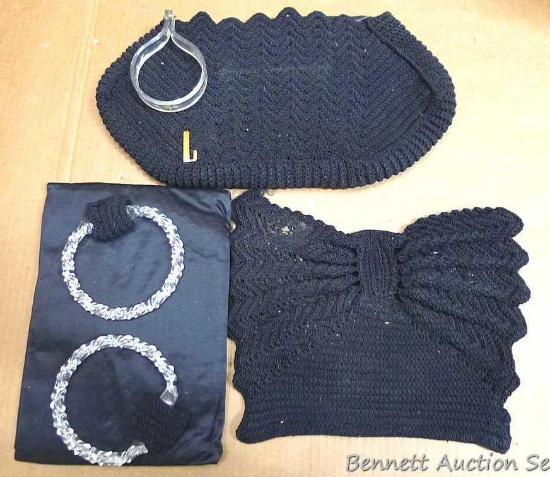 Thee vintage purses up to around 16" wide. Crocheted or knitted could use a little love, but may be