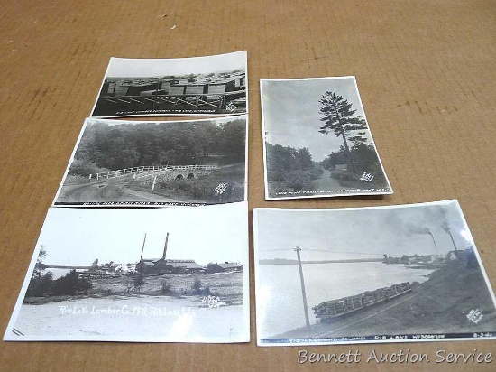 Local vintage postcards from the Rib Lake and Spirit Lake area, one marked Rib Lake Lumber Co. All