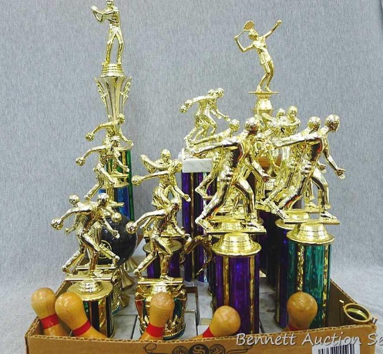 Tennis, bowling and golf trophies up to about 18" tall. In varying conditions, see pics.