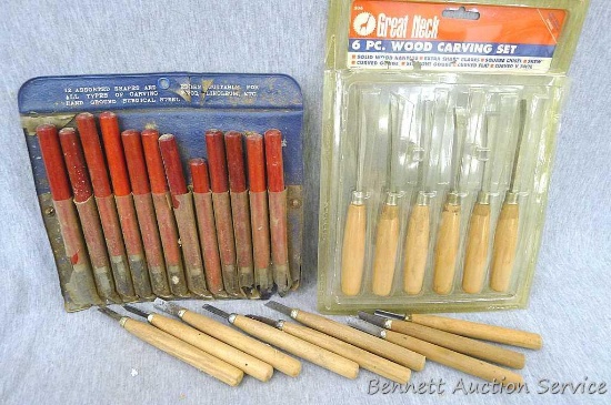 Wood carving sets and some loose ones, longer ones about 6-1/2". May be able to use on linoleum or