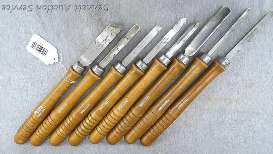 Set of nice Craftsman wood lathe tools are about 14" long. Organizer box about 17" long.